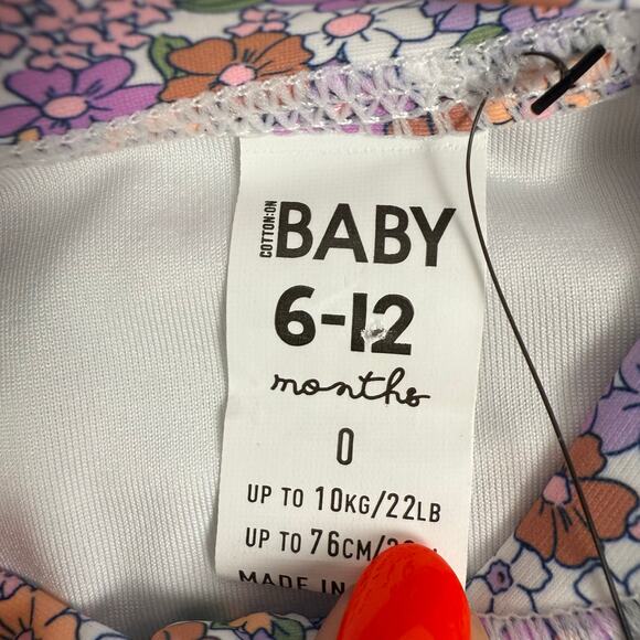 Cotton On Baby Girls Floral Print Long Sleeve Swimsuit‎ Size 6-12 Months - Picture 3 of 4